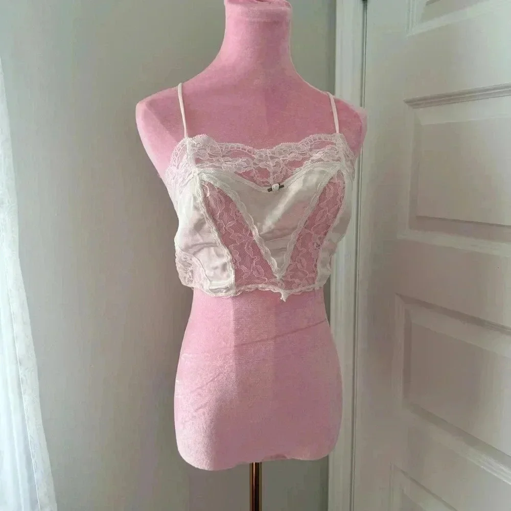 Vintage coquette  lace nylon top Marie Antoinette cottagecore 36 Fairycore - Picture 3 of 8